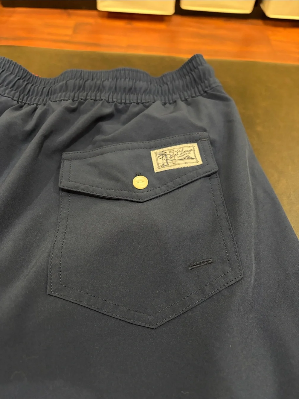 Polo by Ralph Lauren Navy Swim Trunks with White Drawstring and Red Pony